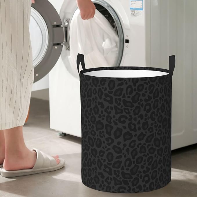 Black Leopard Print Laundry Hamper Bag
