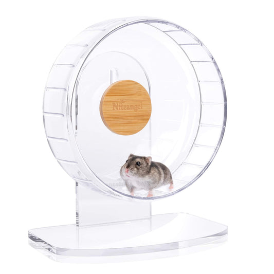 Niteangel Super Silent Hamster Exercise Wheels - Quiet Spinner Hamster Running Wheels with Adjustable Stand for Hedgehog Gerbils Mice Or Other Small Animals (Small, Transparent)