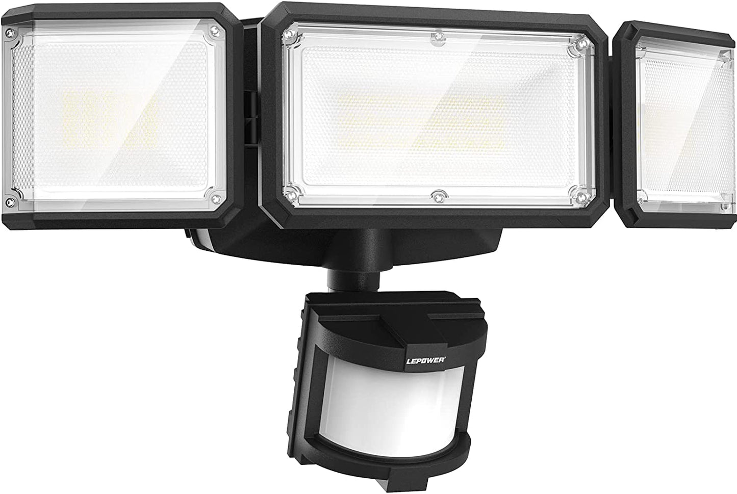 LEPOWER Battery Powered LED Flood Light Outdoor,1500LM Motion Sensor Security Lights,5000K, IP65 Waterproof,Wireless Flood Light Battery Operated,3 Head Motion Detector Lights for Garage,Yard,Porch