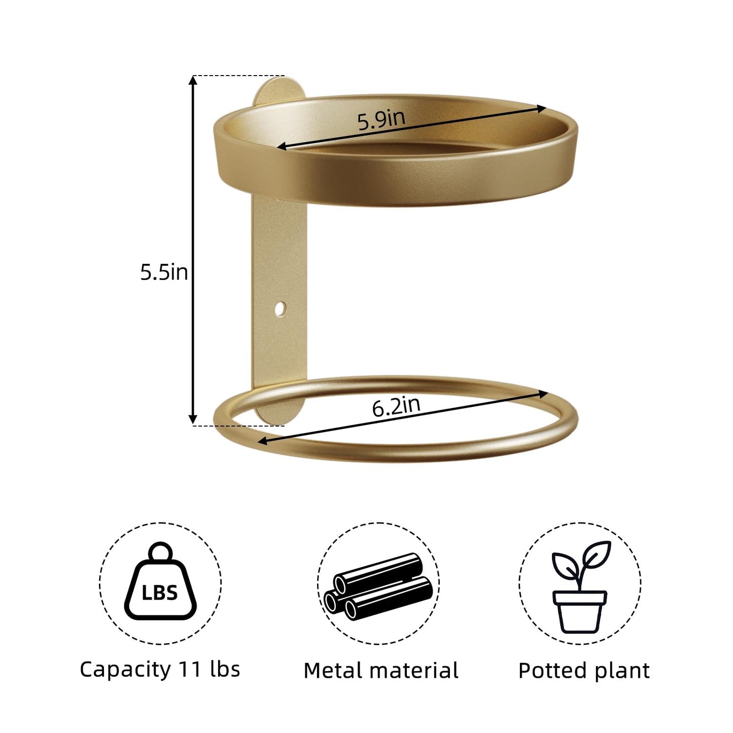 Rioneta Metal Wall Plant Holder for Indoor Plants, Modern Stylish Wall Decor, Space-Saving Vertical Shelf for Home, Garden & Office 3 Pack Gold