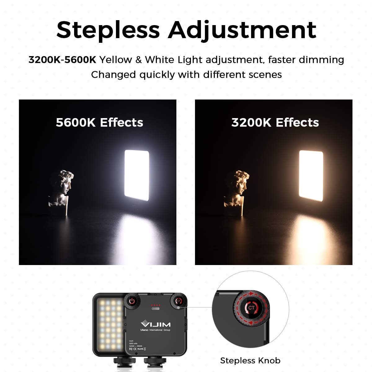 ULANZI VL-81 3000mAh Bi-Color LED Video Light w Softbox - 3200K-5600K+CRI95 Rechargeable Camera Light, 3 Cold Shoe Mount for DSLR/GoPro/Sony/Canon/iPhone, Vlog Filming TikTok Live & Photography