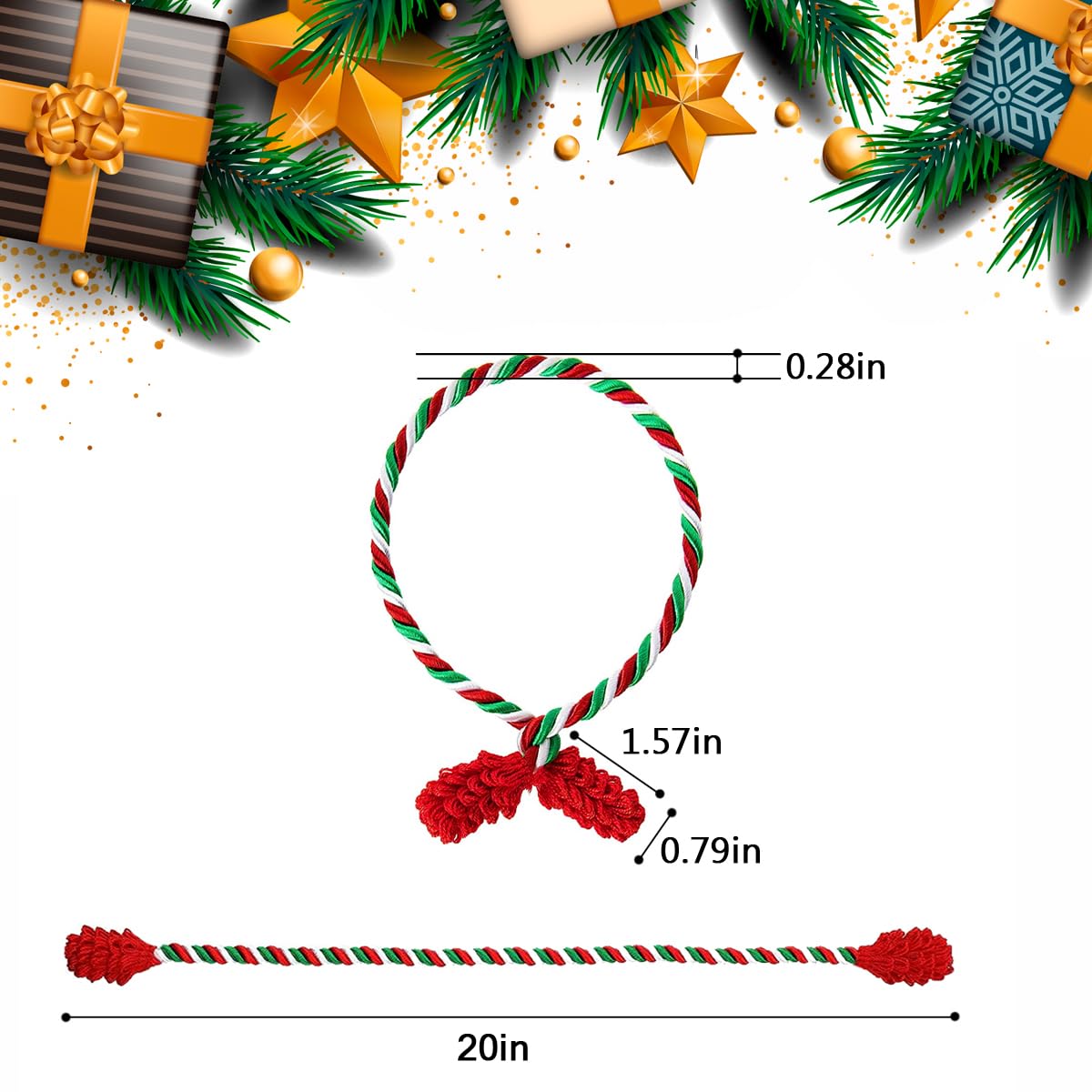 25Pcs Garland Ties for Valentines Day Flexible Decorative Twist Ties, Reusable and Knotted Wreath Tie for Christmas Craft Gift Wrapping (Red&Green&White)
