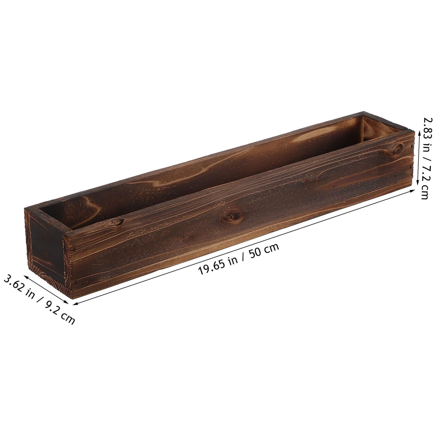 Sewroro Wooden Succulent Flower Box Planter for Indoor and Outdoor Use, Carbonized Wood Window Planter with Drainage Hole, Rectangular Rustic Flower Pot for Balcony Garden
