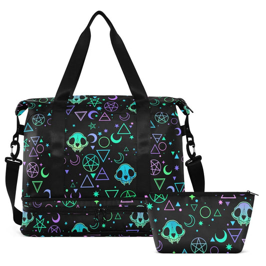 Travel Duffel Tote Bag Magic Skulls Sports Duffel Bag with Wet Pocket Weekender Overnight Bag for Women Men Gym Bag, Carry On Bag Hospital Bag for Labor and Delivery