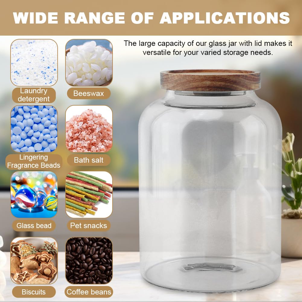 Kazheon 74 oz Bath Salt Container,Glass Bath Salts Jar with Wooden Lid and Scoop,Bathroom Organizers and Storage for Bath Flour Salt Candy Tea
