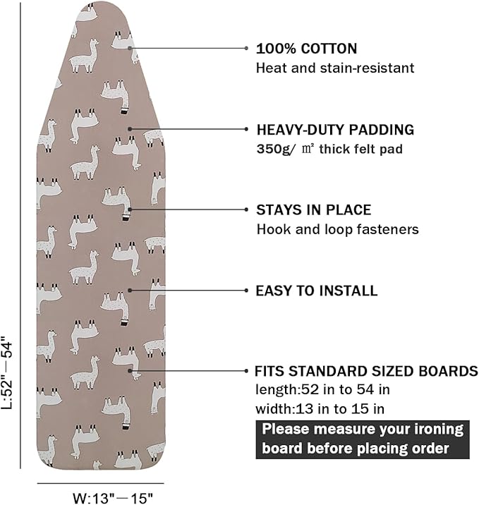 Ironing Board Cover and Pad Standard Size 15" x 54", 3 Pairs of Hook and Loop