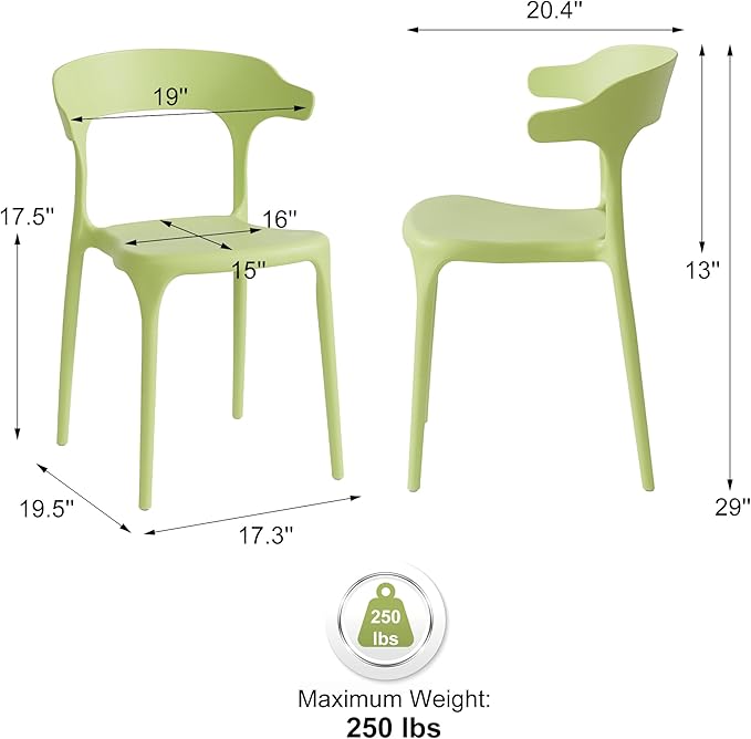 Modern Stackable Dining Chair Set, No Assembly, Plastic Chair, Patio Chair, Suitable for Indoor and Outdoor Cafes and Restaurants, Set of 4 (Pistachio Green)