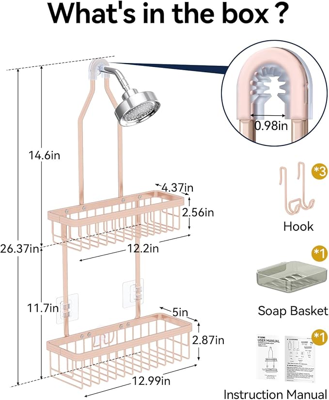 YASONIC Shower Caddy Hanging, Never Rust Shower Organizer Hanging, Aluminum