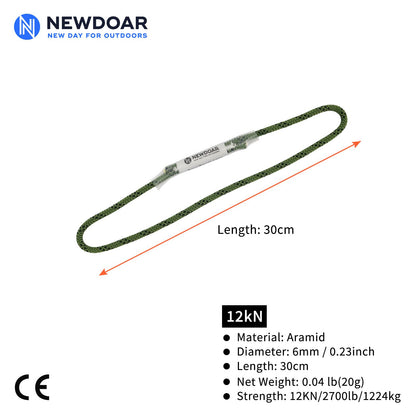 NewDoar 6mm (1/4") Prusik Cord Pre-Sewn 12KN/2700lb Aramid Auto Block Cord High Strength Prusik Arborist Rope for Outdoor Climbing Arborist Rescue Mountaineering-30cm/12''/3pcs