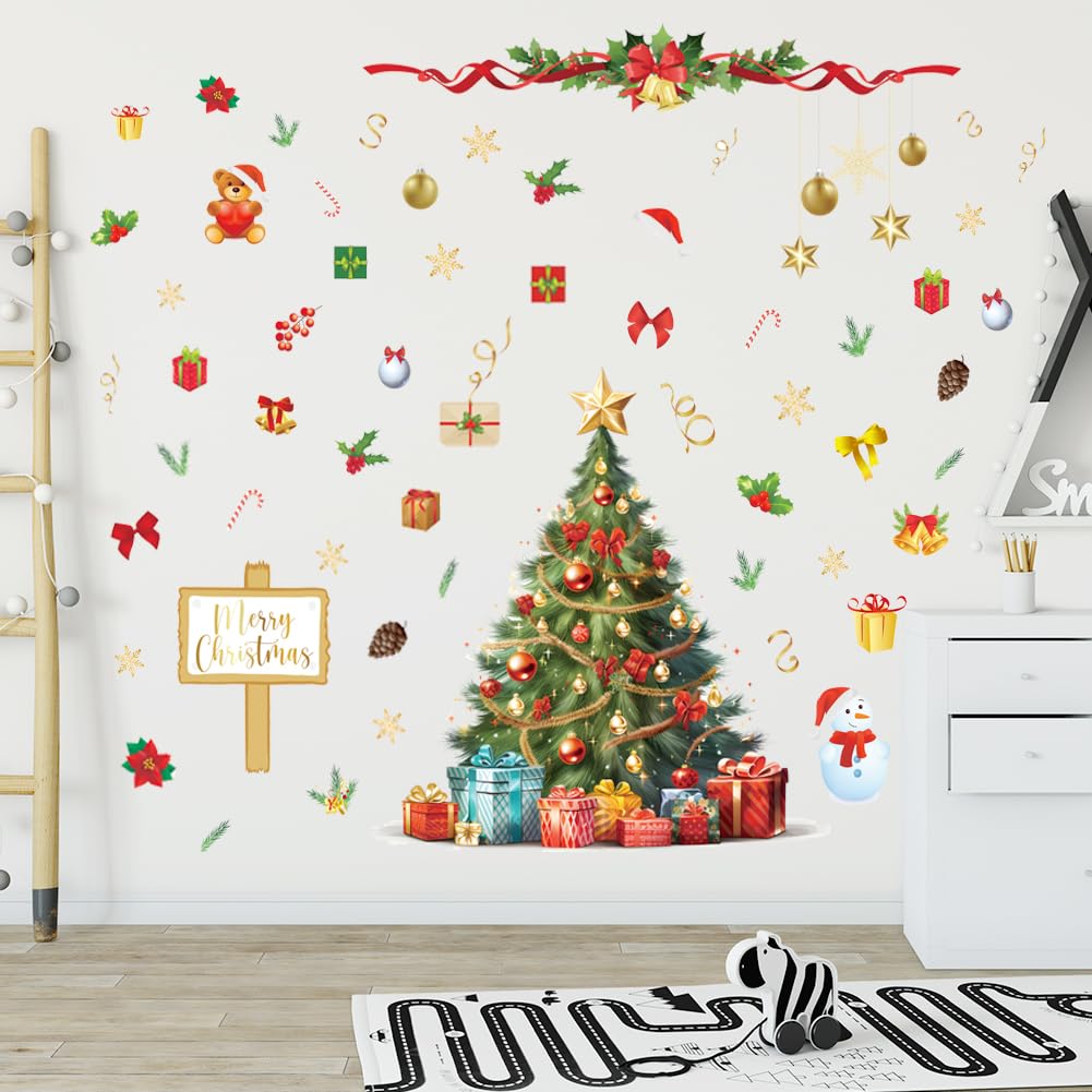 Large Christmas Tree Wall Decals DIY Christmas Wall Stickers Xmas Tree Window Clings Christmas Wallpaper Peel and Stick Removable Vinyl Wall Art for Bedroom Nursery