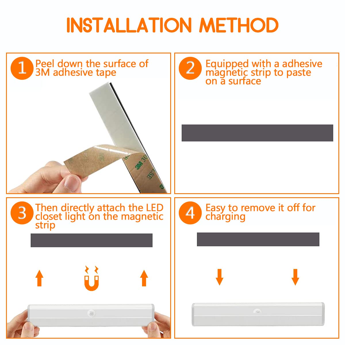 6 Pack Motion Sensor Closet Lights, 12 LED Stick-on Anywhere Magnetic Portable Wireless LED Under Cabinet Lights, Rechargeable Battery Night Light Bar for Closet Kitchen Hallway Stair(Daylight White)