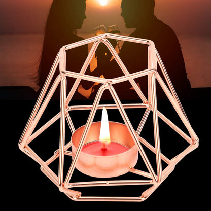 Geometric Tealight Candle Holders | Gold Hollow - Out Design for Table Decor/Wedding Centerpiece/Party | Nordic Style Iron Candlestick, 4.7x3.4 inch