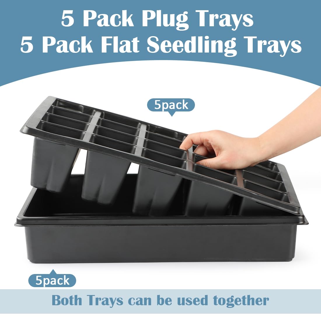 RooTrimmer 2.5 inch Square Pots 3.5 inch Deep 20 Cell Seedling Trays with Water Collection Nursery Trays (15"x11"x3") for Seeds Starting and Transplanting(5 Sets)