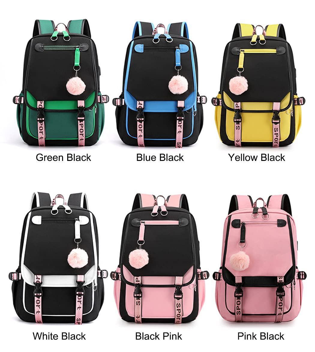 SellerFun Teenage girls' Backpack Middle School Students Bookbag Outdoor Daypack With USB charge Port (4# White Black, 21 Liters)