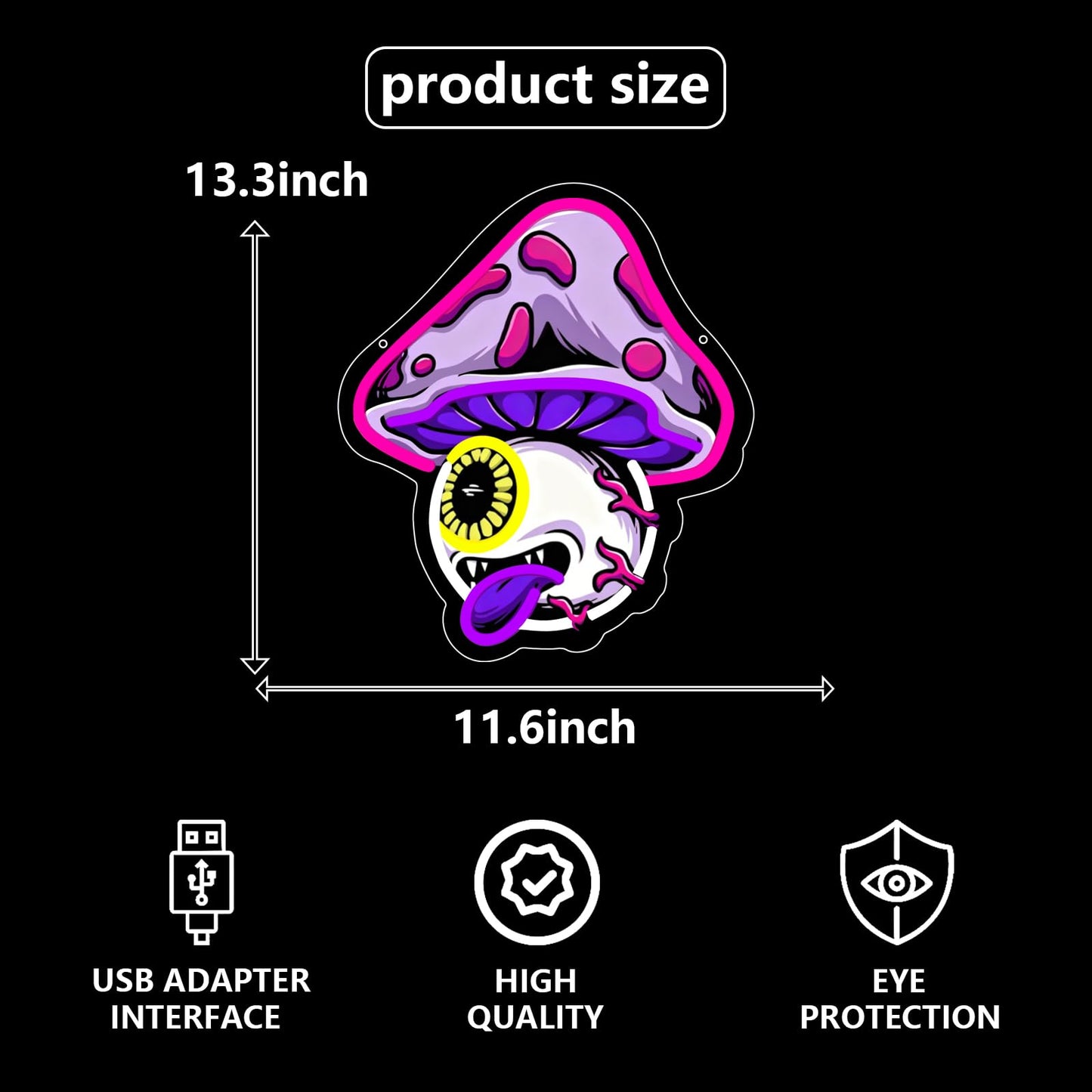 RuCvixkt Mushroom Neon Sign, Gaming LED Neon Signs for Wall Decor, USB Powered Mushroom Neon Light for Game Room, Man Cave, Bedroom Bar, Teen Room, Gift for Boy Girl Cartoon Fans