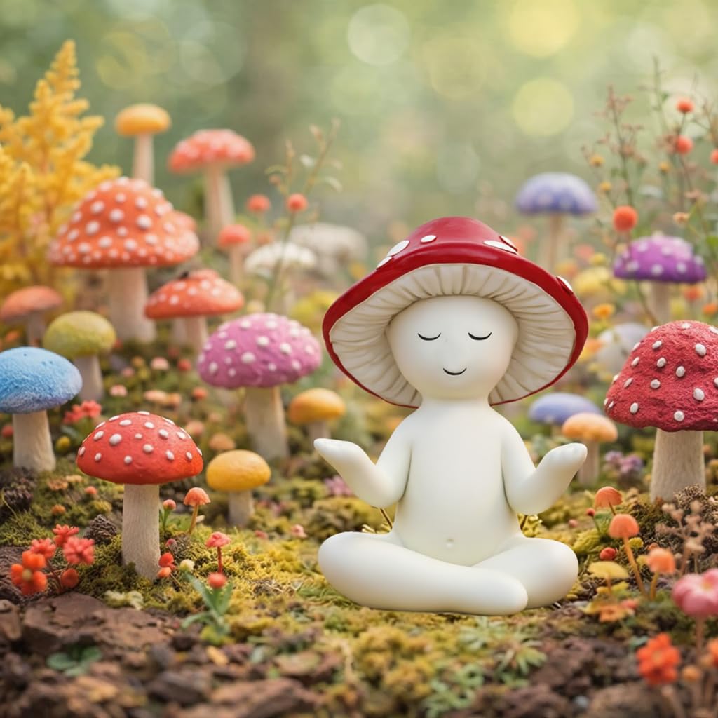 LocusArs Meditation Mushroom Statue Yoga Mushroom Figurine Tabletop Decor for Home Shelf Office Coffee Table Garden Yard Patio Mushroom Meditation Sculpture Gift for Women Friends Mom Decoration