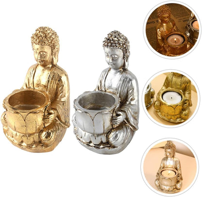 Resin Candle Holders Set Zen Statue Suitable for Meditation Feng Shui and Home Festival Decor Bring Good Luck