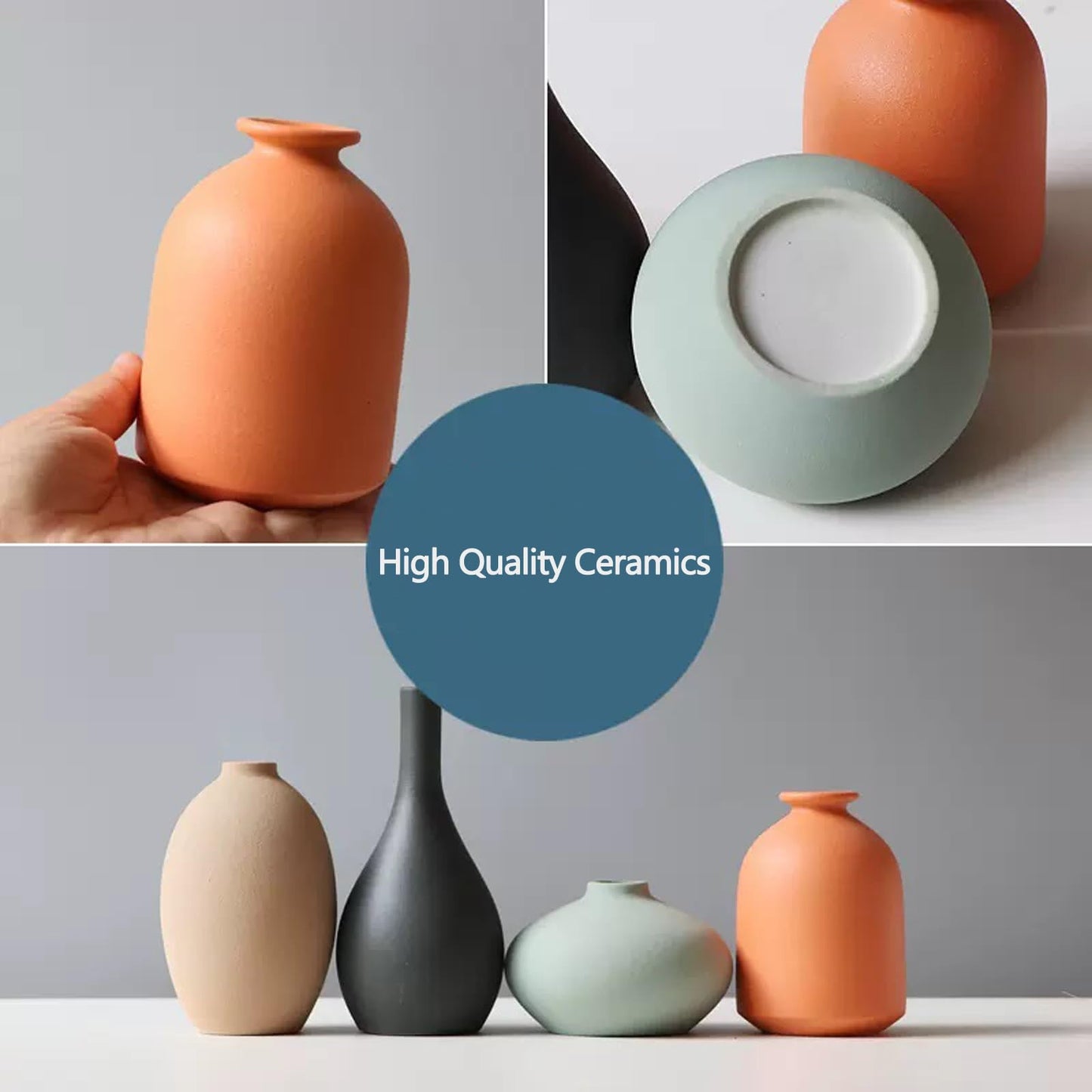 YAOBAOX Ceramic Vase Set of 4 with Dried Flowers Round Matte