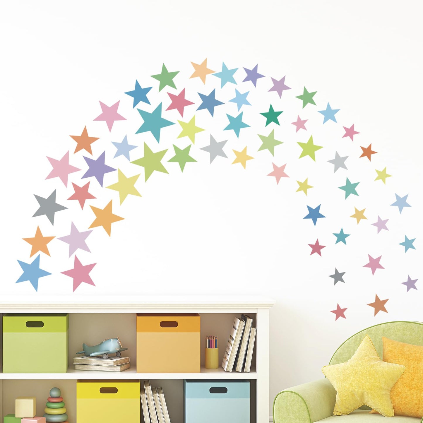 Supzone 165Pcs Colorful Boho Star Wall Decals Rainbow Colors DIY Vinyl Wall Art Sticker for Kids Baby Nursery Bedroom Playroom Kindergarten