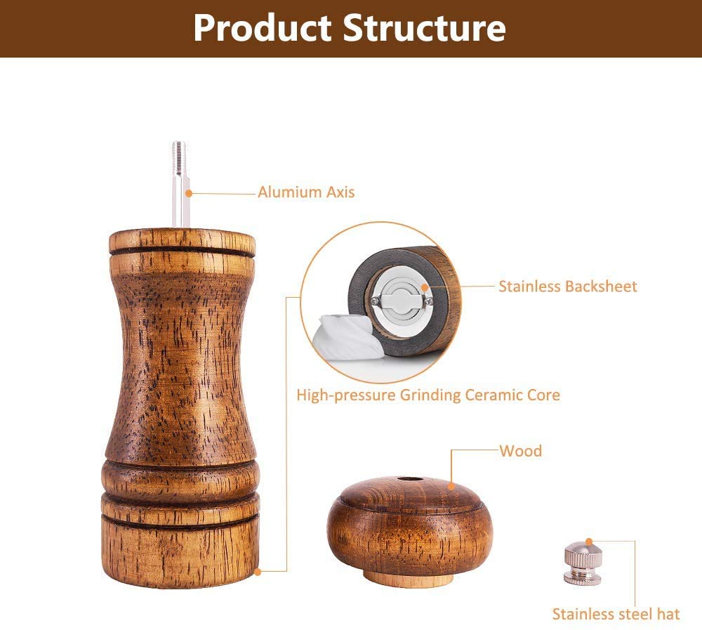 solid wood oak grinder restaurant pepper manual grinding powder pepper grinding kitchen seasoning tool (5 inch)