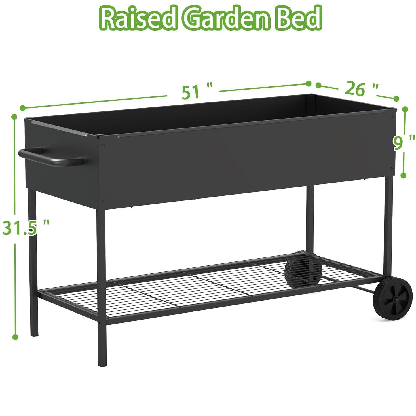 JWPEHOE 51 × 26 × 31.5 Inches Raised Garden Bed with Legs/Storage Shelf, Mobile Planter Box for Outdoor Plants, Elevated Garden Bed for Backyard, Balcony, Black