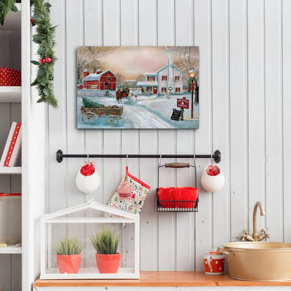 Renditions Gallery Christmas Tree Farm Wall Art, Country Winter Scene with Red Barn, Charming Decorations, Premium Gallery Wrapped Canvas Decor, Ready to Hang, 8 in H x 12 in W, Made in America