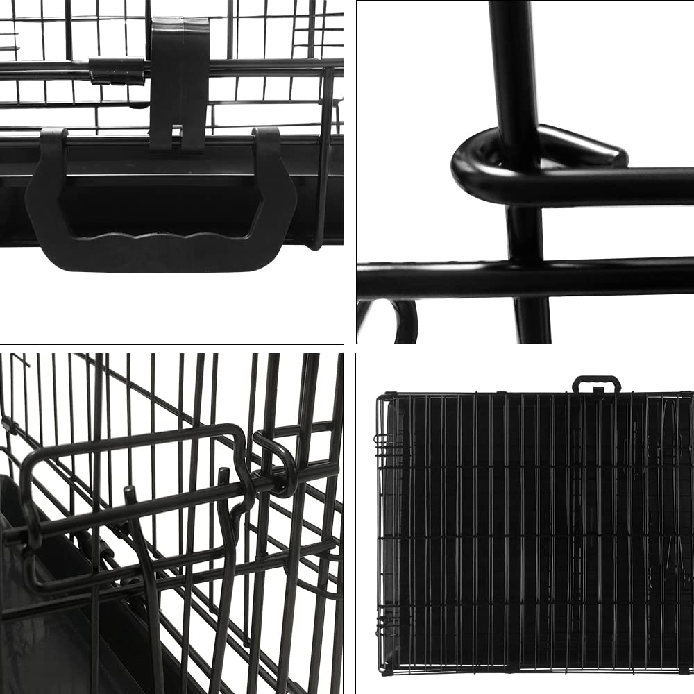 Wowsubli Dog Crate 48 inch Pet Cage for Large Dogs, Black Folding Metal Training Kennel Cat Puppy Animal Transport with Solid Tray 2 Door 4 Lock