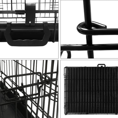 Wowsubli Dog Crate 48 inch Pet Cage for Large Dogs, Black Folding Metal Training Kennel Cat Puppy Animal Transport with Solid Tray 2 Door 4 Lock