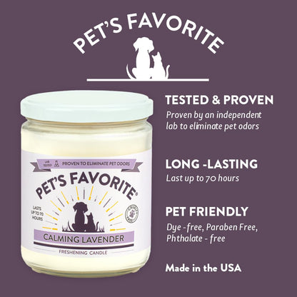 Pet's Favorite Calming Lavender Pet Odor Candle, Clean Burning, Long Lasting Scented Candles with a Natural Fiber Wick and 70 Hour Burn Time, Pack of 1