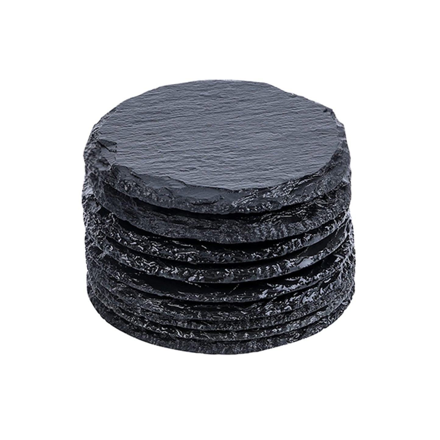 12 Round Slate Stone Coaster Drink Slate Coaster for Bar Kitchen Home Decor, Black, 3.8 Inches in Diameter