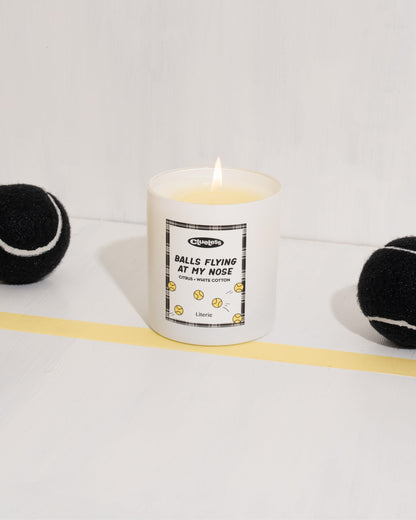 Literie Clueless Inspired Scented Candle: Balls Flying at My Nose - Citrus and White Cotton Scent, 9oz, 50 Hour Burn, Vegan Soy & Coconut Blend Candle for Home Decor, Gift for Women & Men