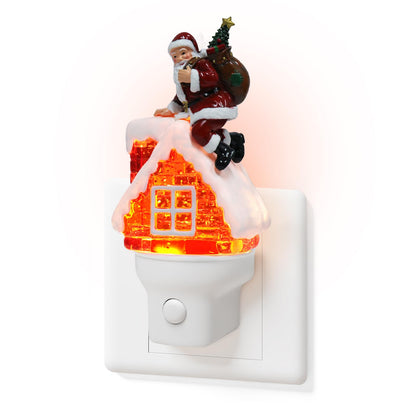 Christmas Santa Night Light Plug into Wall Glitter Water Nightlight with USB/Outlet Options, Christmas Decorative Nightlight for Bedroom Kitchen Nursery Hallway Holiday Decorations Gifts (Santa)
