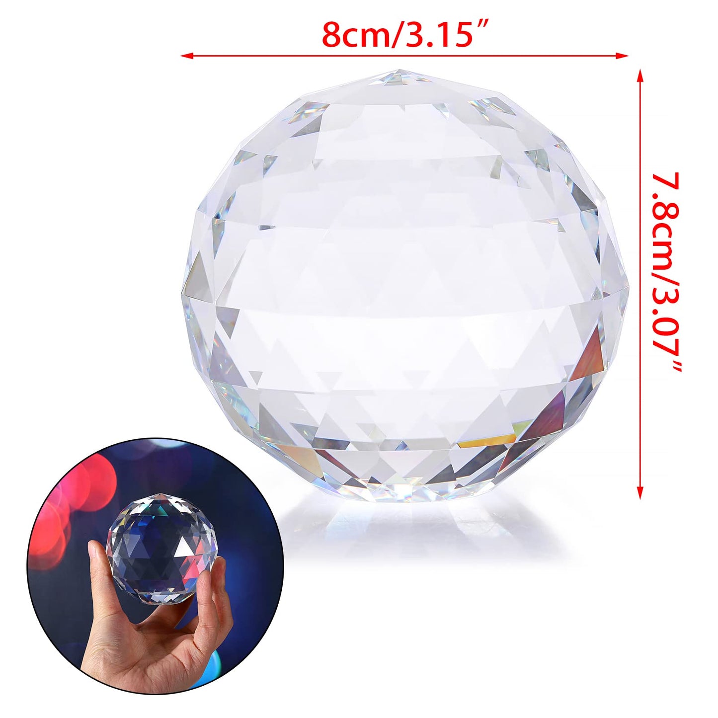 OwnMy 80MM Clear Crystal Suncatcher Ball Sparkle Crystal Suncatcher Prism Rainbow Makers Sphere, Faceted Glass Globe Sphere Paperweight Window Sun Catcher Gazing Ball for Garden Decor