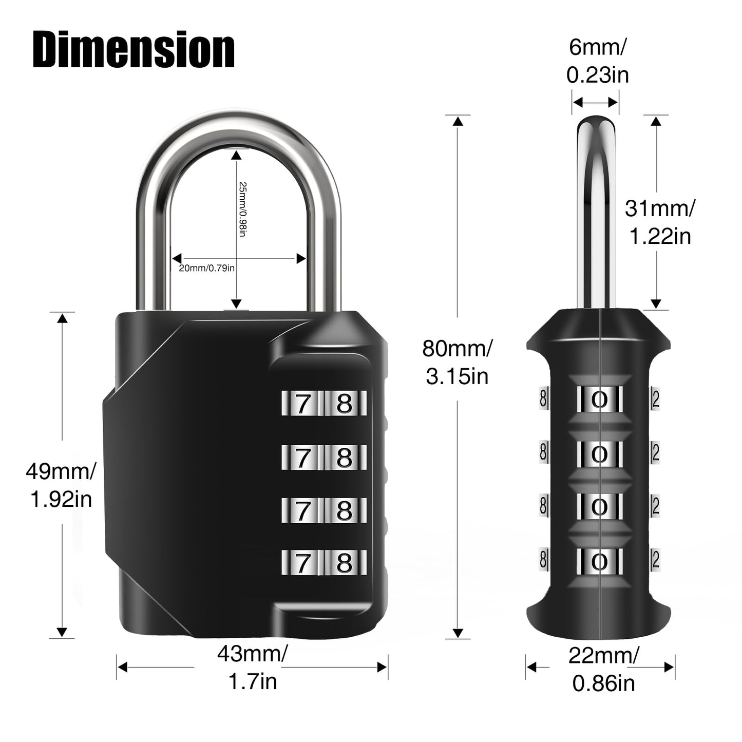 SUTOUG Combination Lock Waterproof 4 Digit Padlocks with Combination Code, Zinc Alloy Combination Lock for Door, Tool Boxes, Schools, Gym, Garden, Fences, Reel Cabinet & Storage, Black (1PCS)