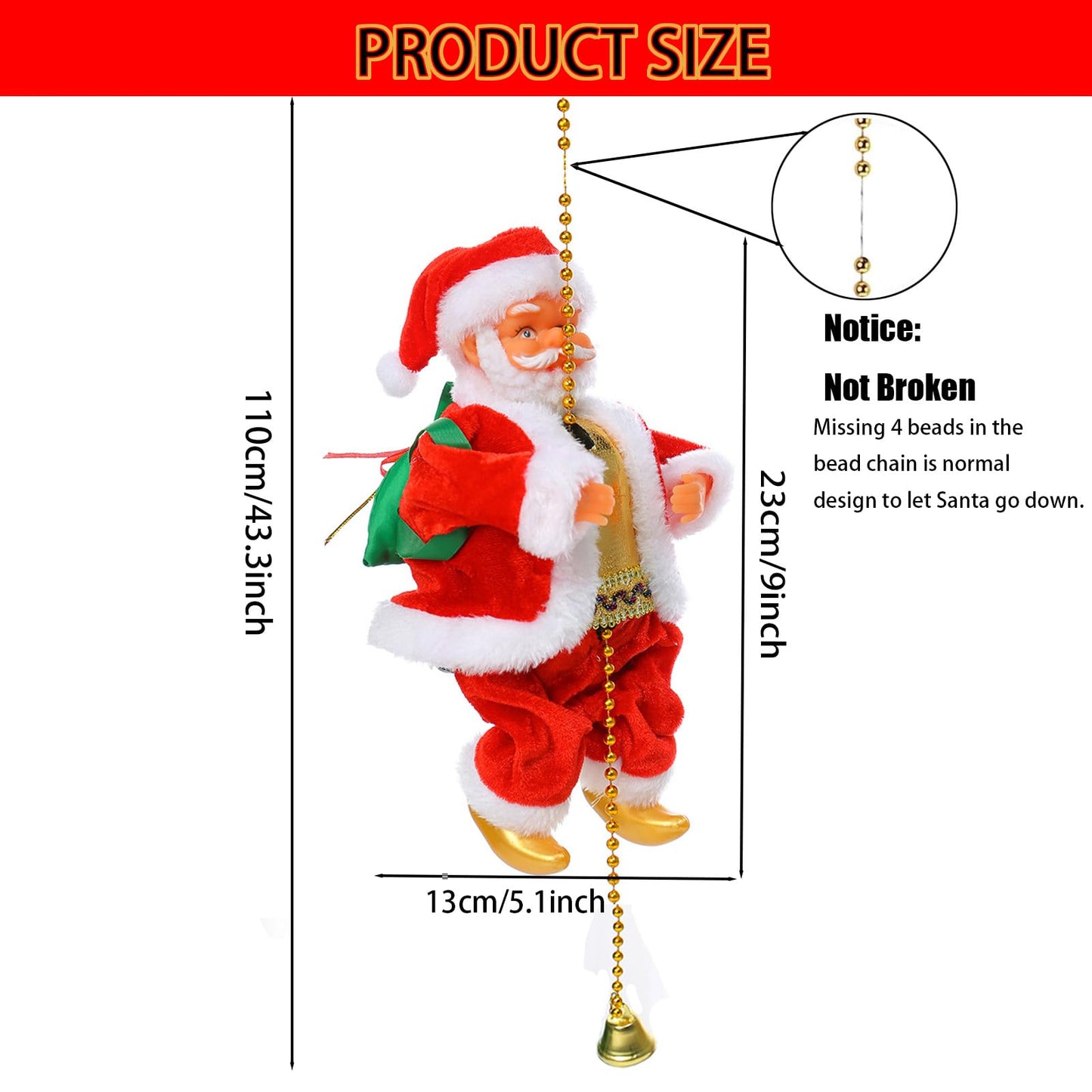 2Pcs Santa Claus Musical Climbing Rope, Electric Christmas Climbing Santa Rope Decoration Climbing Santa Claus Doll Toy with Christmas Music, Climbing Santa Rope for Home Party Wall Tree Decoration