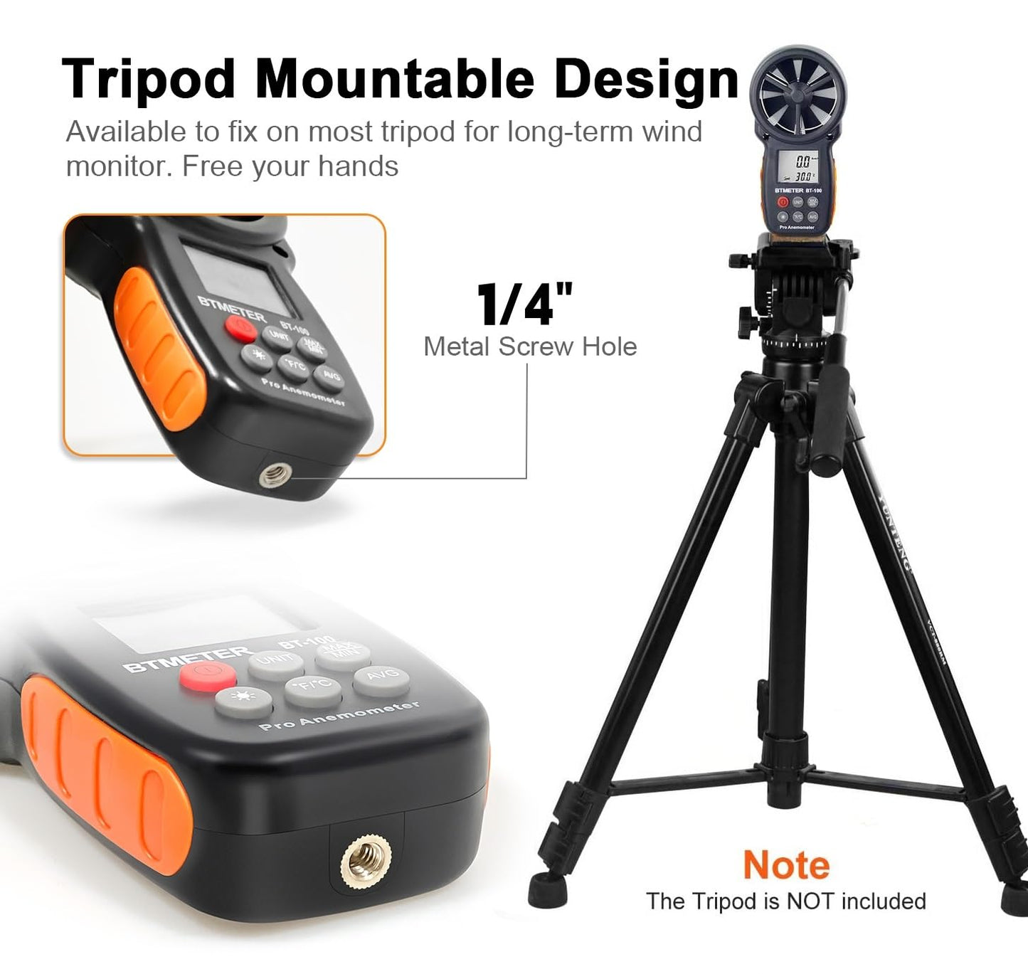 Digital Anemometer Handheld - BTMETER BT-100 Wind Speed Meter Gauge, Accurately Measure Wind Velocity Temperature Speed for CFM with MAX/MIN/AVG, Backlight LCD, HVAC