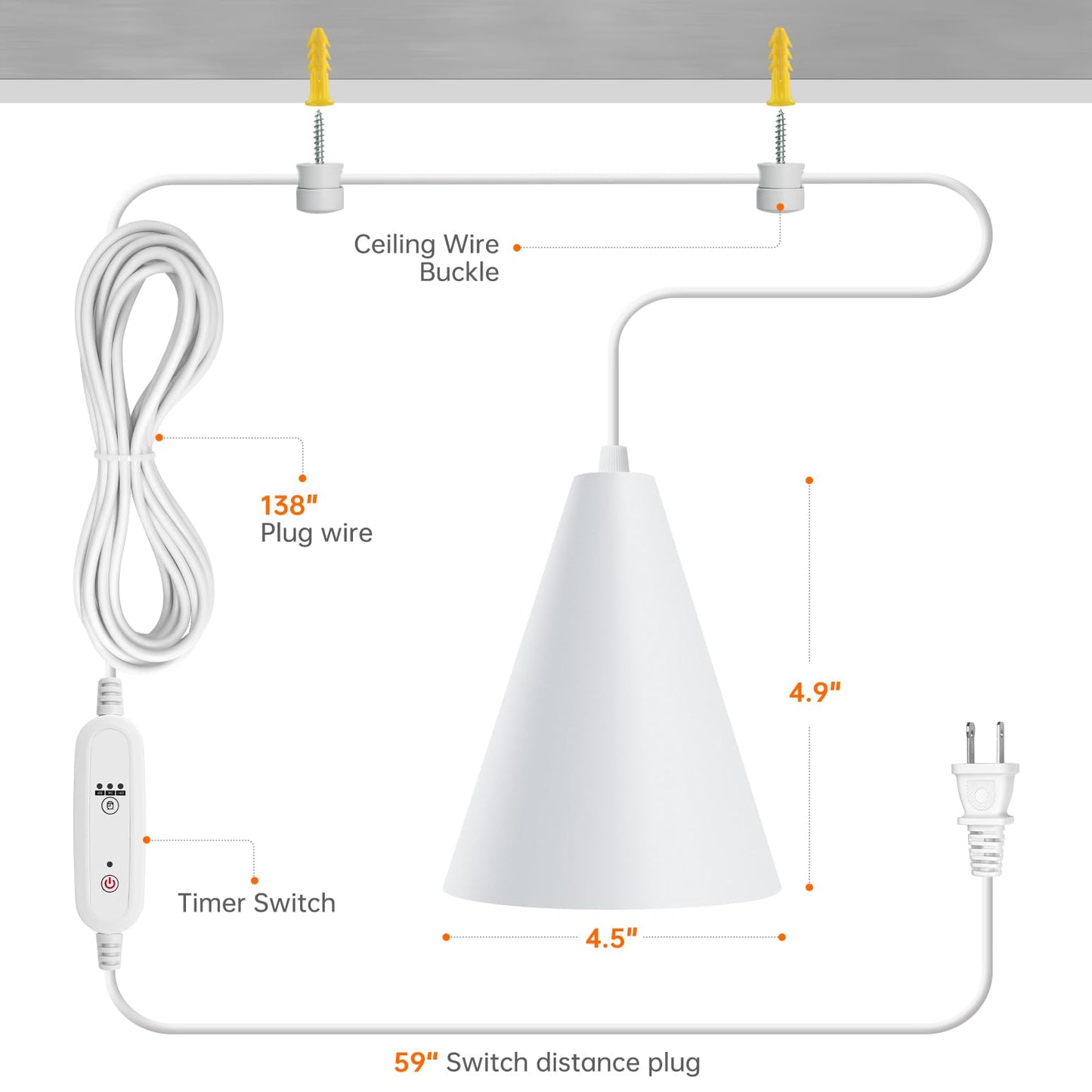 Bstrip Hanging Grow Lights for Indoor Plants-25W Full Spectrum 5000K Plant Light with 4H/9H/14H Timer& 16.4FT Power Cord for Indoor Growing, Ideal for Large Tall Plant, Garden and Flowers Greenhouse