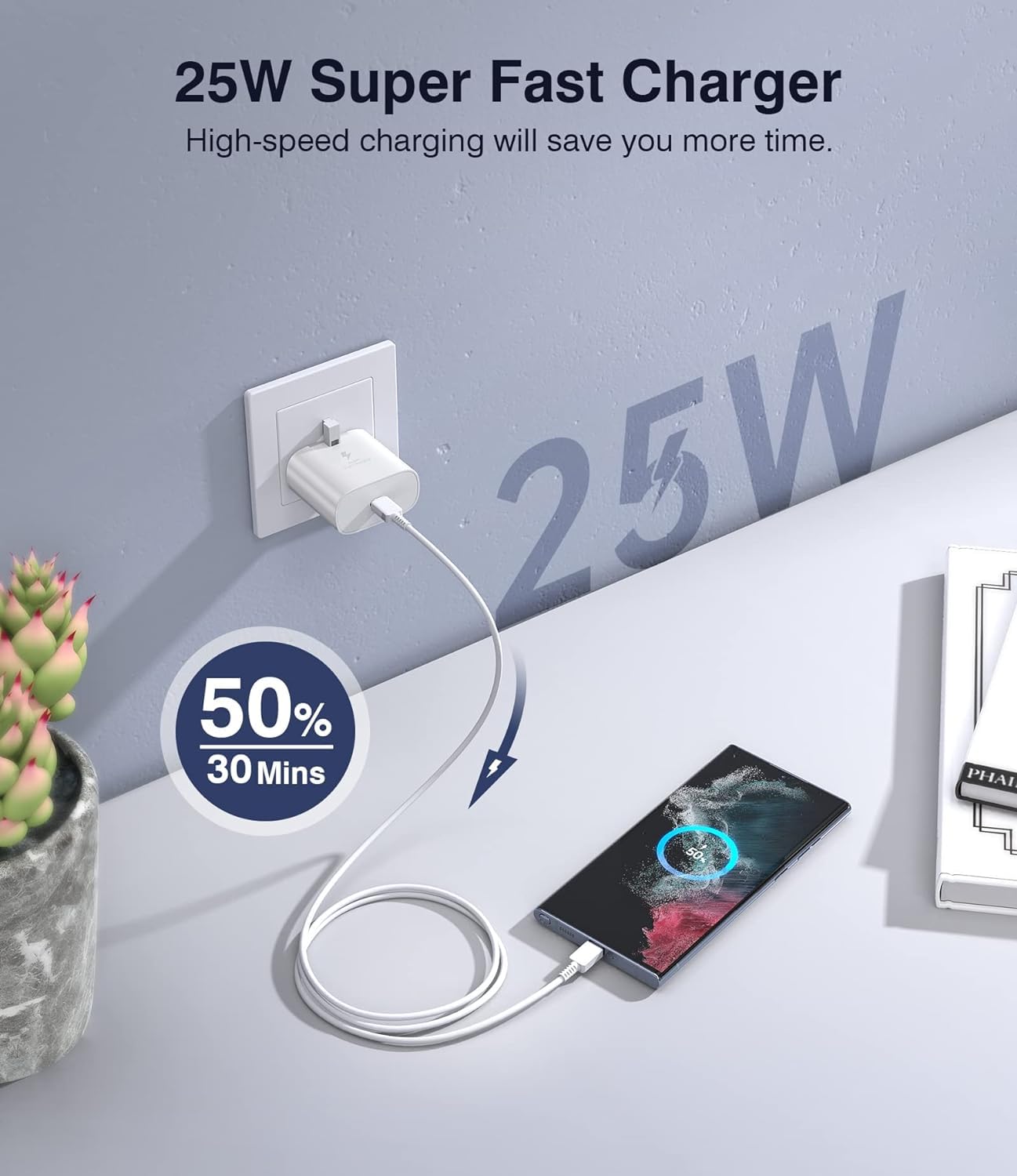 2 PACK 25W Samsung Phone Fast Charger USB C Plug and Cable USBC to Type C 1M for Samsung Galaxy Charging S24/S23 Ultra/S22/S21/S20 FE/A54/A53/A55/A52s/A34/A33/A35/A32/A14/A15/A13/A12/A16/A20E