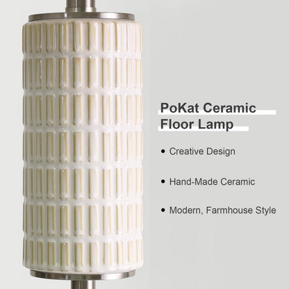 PoKat Silver Ceramic Floor Lamp for Living Room Bedroom, 64" Modern Tall Standing Lamp with Rotary Switch, Traditional Living Room Lamp for Corner, Home Office, Nursery