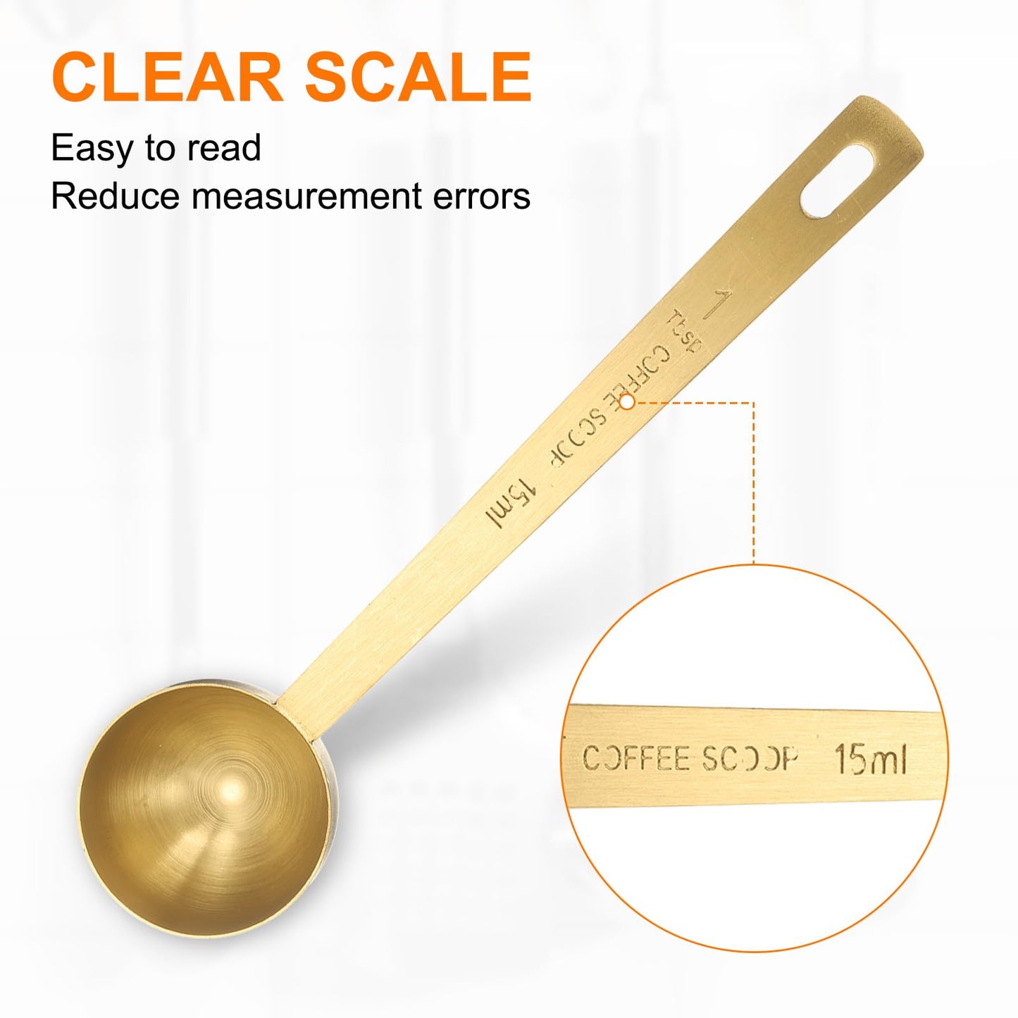 HARFINGTON 3pcs Coffee Scoop Spoon 1tbsp (3tsp, 15ml) 304 Stainless Steel Long Handle Teaspoon/Tablespoon Measuring Spoons Scoops for Tea Sugar Kitchen, Gold
