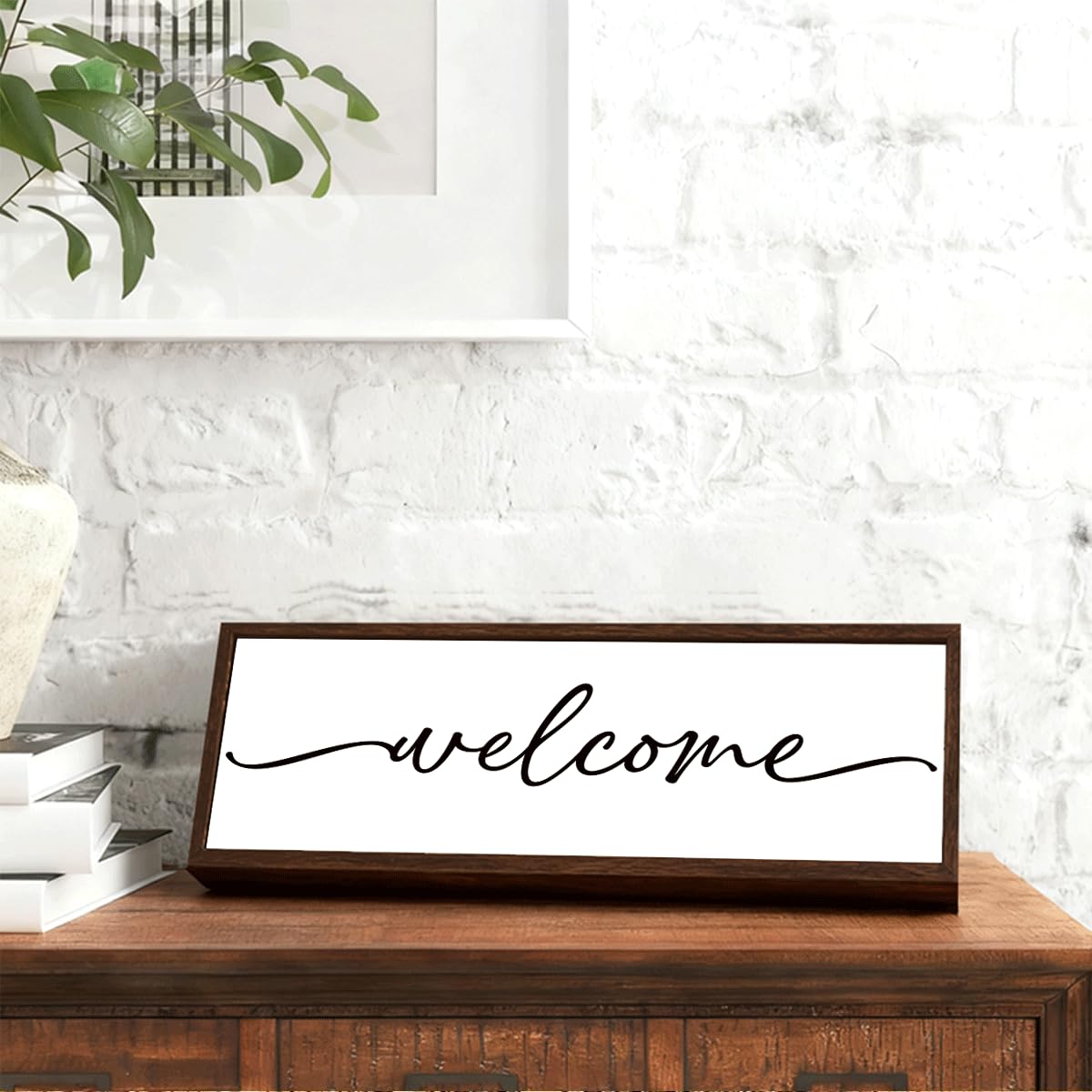 Welcome Wood Home Decor Signs, Welcome Simplicity Wood Plaque, Home Tabletop Desk Decorative Sign, Rustic Farmhouse Shelf Decor Sign, Hanging Decorative Wooden Plaque 9.5x3.1 Inches(A60)