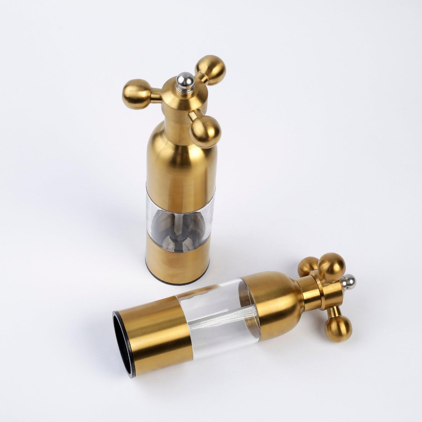 (Gold,2PCS) Salt, Pepper Modern Manual Grinder Set with Solid Handle - Stainless Steel Juego de Molinillo Dorado/Antique Faucet Shakers | Refillable Adjustable Coarseness Mill for BBQ Restaurant, Home