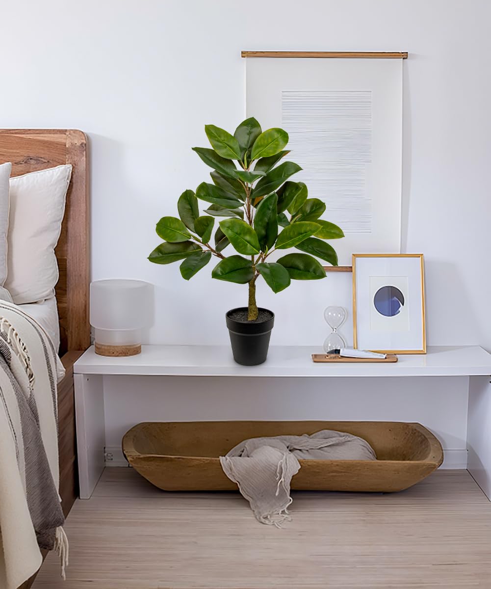 Briful Artificial Magnolia Tree in Black Pot – 26.3in Tall Faux Magnolia Greenery Plant Fake Potted Silk Tree for Home Office Room Kitchen Outdoor Porch Décor