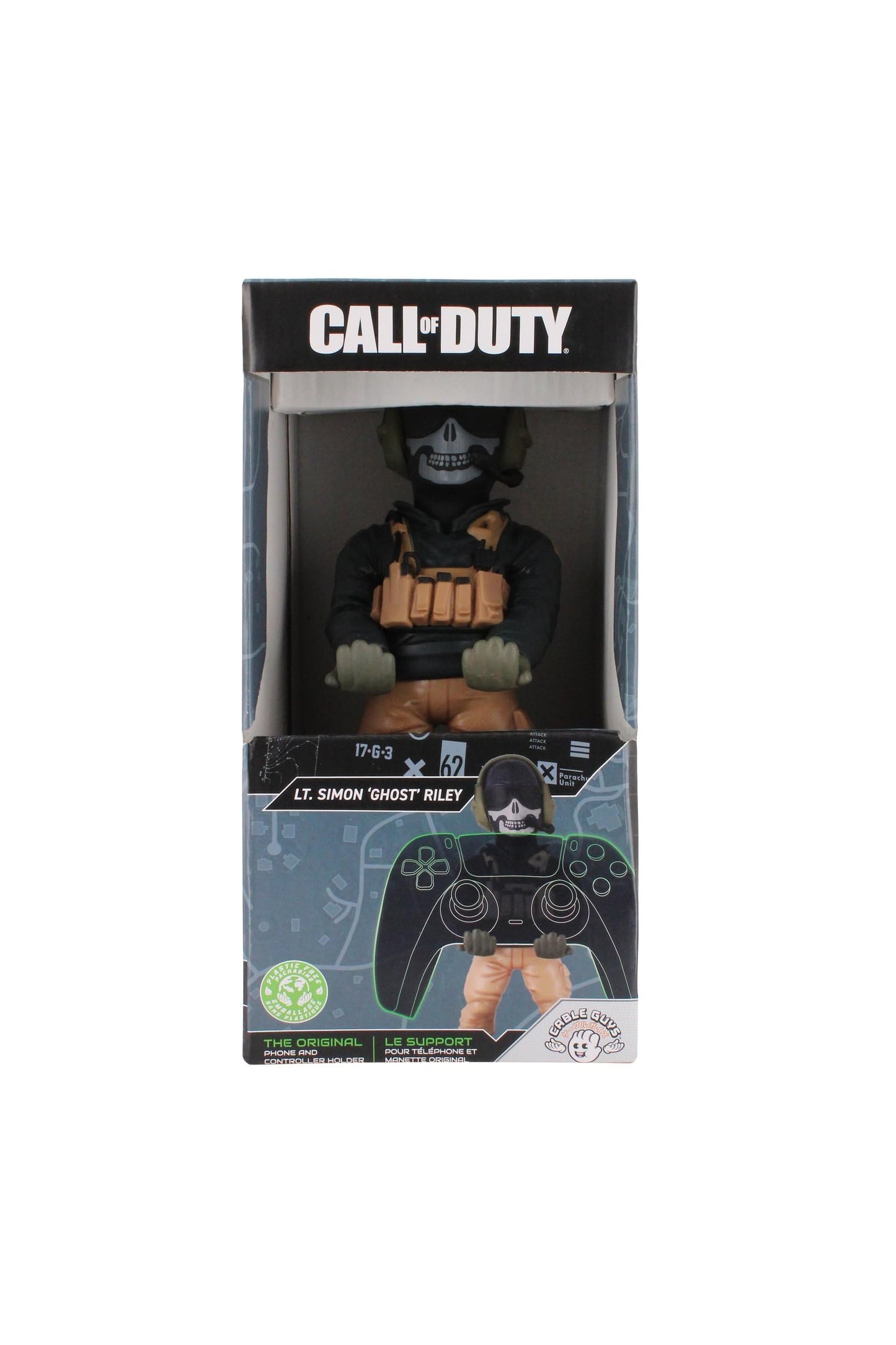 Power Up Factory Exquisite Gaming: Call of Duty: Lt. Simon "Ghost" Riley - Original Mobile Phone & Gaming Controller Holder, Device Stand, Cable Guys, Licensed Figure