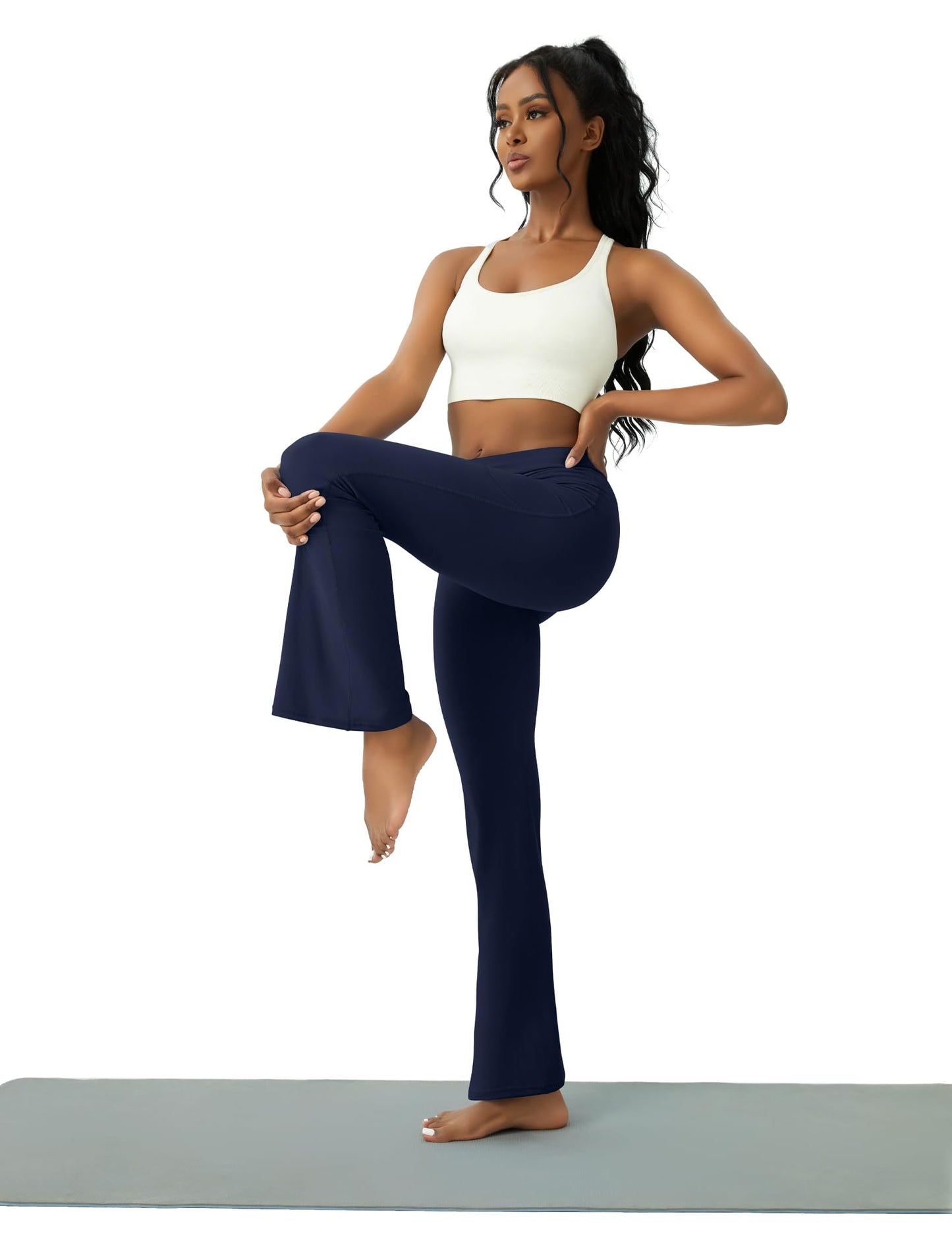 Womens Yoga Pants with Pockets High Waisted Flare Leggings Bell Bottom Yoga Dress Pants Seamless Bootcut Pants