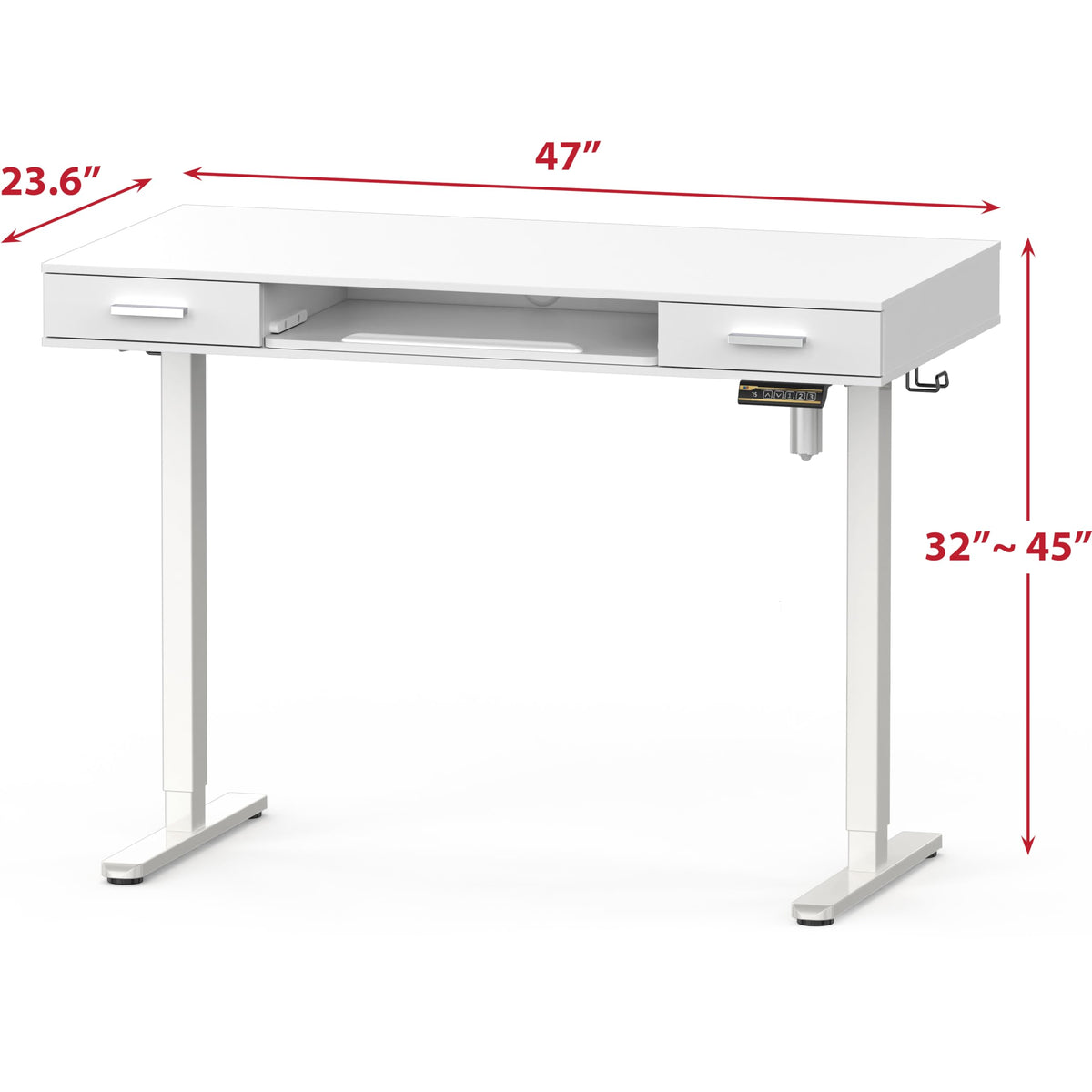 SHW 48-Inch Electric Height Adjustable Desk with Keyboard Tray and 2 Drawers, White