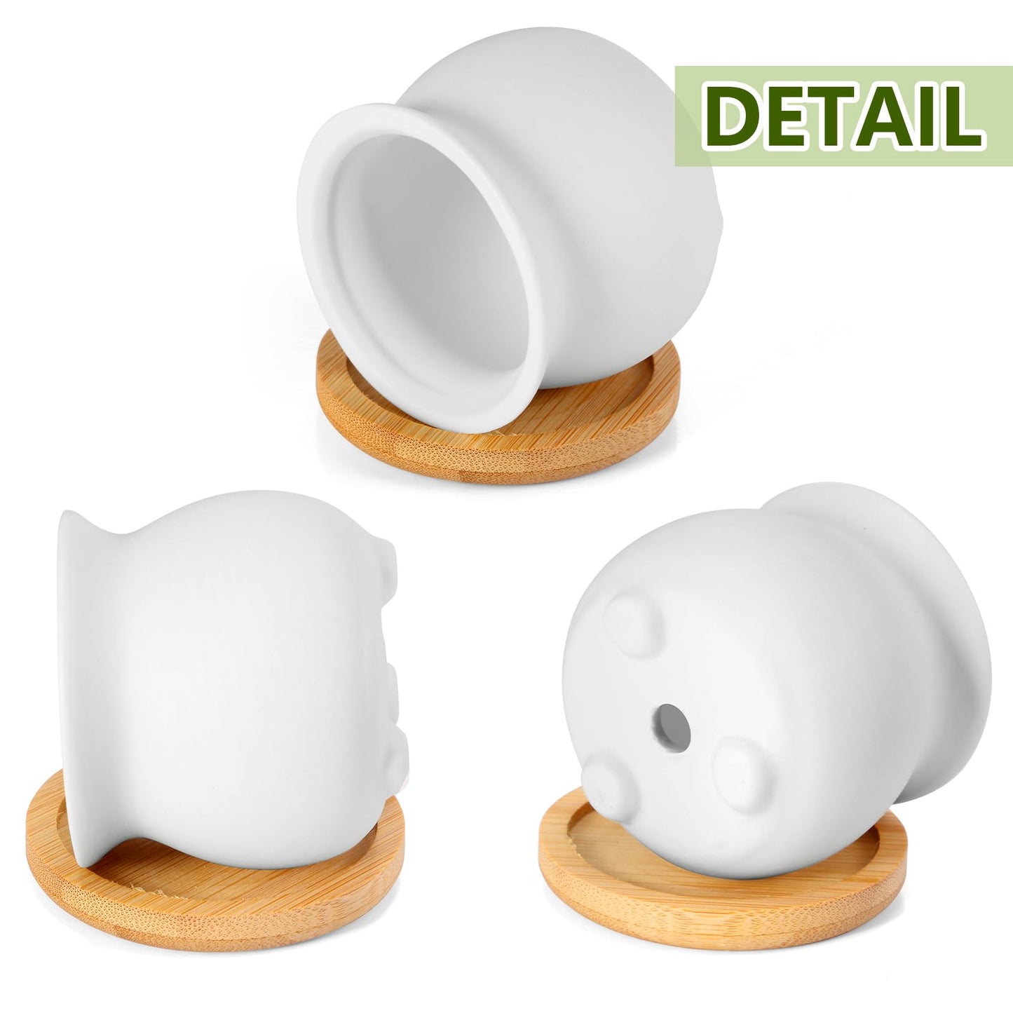 Remerry 24 Pcs 2.5 Inch Mini Succulent Pots with Bamboo Tray White Ceramic Pots Color Your Own DIY Small Planters Containers for Flower Cactus with Drainage Hole for Plant Lover