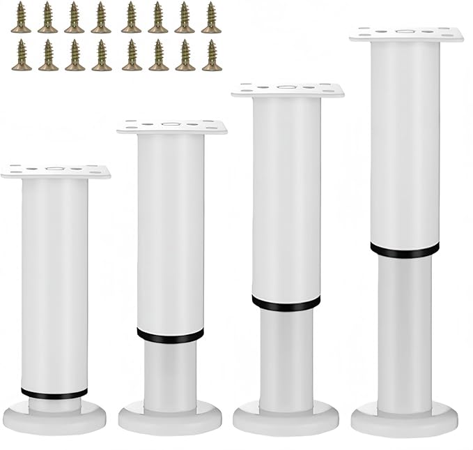 4PCS Adjustable 9.64-16.6 Inch Metal Furniture Legs White Furniture Replacement