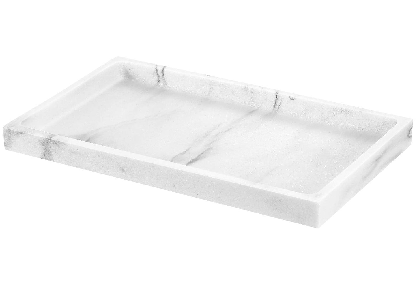 Luxspire Bathroom Vanity Tray, Resin Dresser Jewelry Ring Dish Tank Storage Kitchen Sink Countertop Organizer Plate Holder for Perfume Candles Soap Towel Plant Bathroom Accessories, M, Gravel White