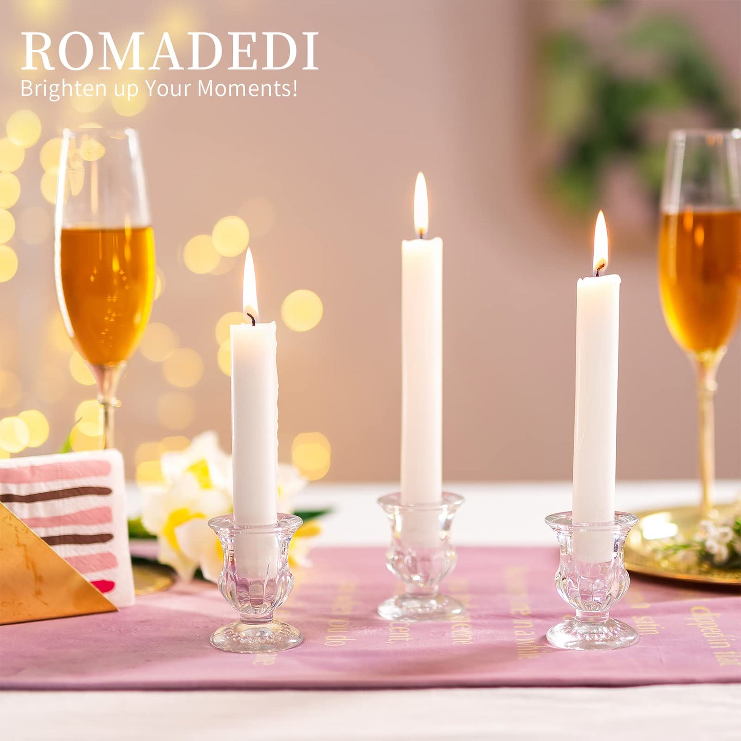 20 Pcs Glass Taper Candle Holders - Romadedi Clear Small Candlestick Holder Bulk, Thicker Glass Candle Sticks Set for Wedding Christmas Party Dining Table Table Centerpiece Decor